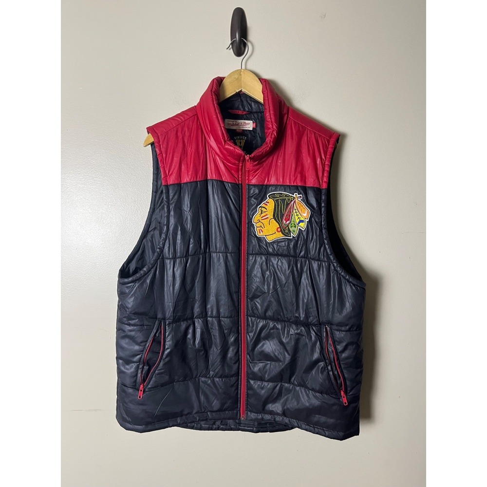 Mitchell & Ness Vintage Hockey Puffer Vest Mens L Red Black